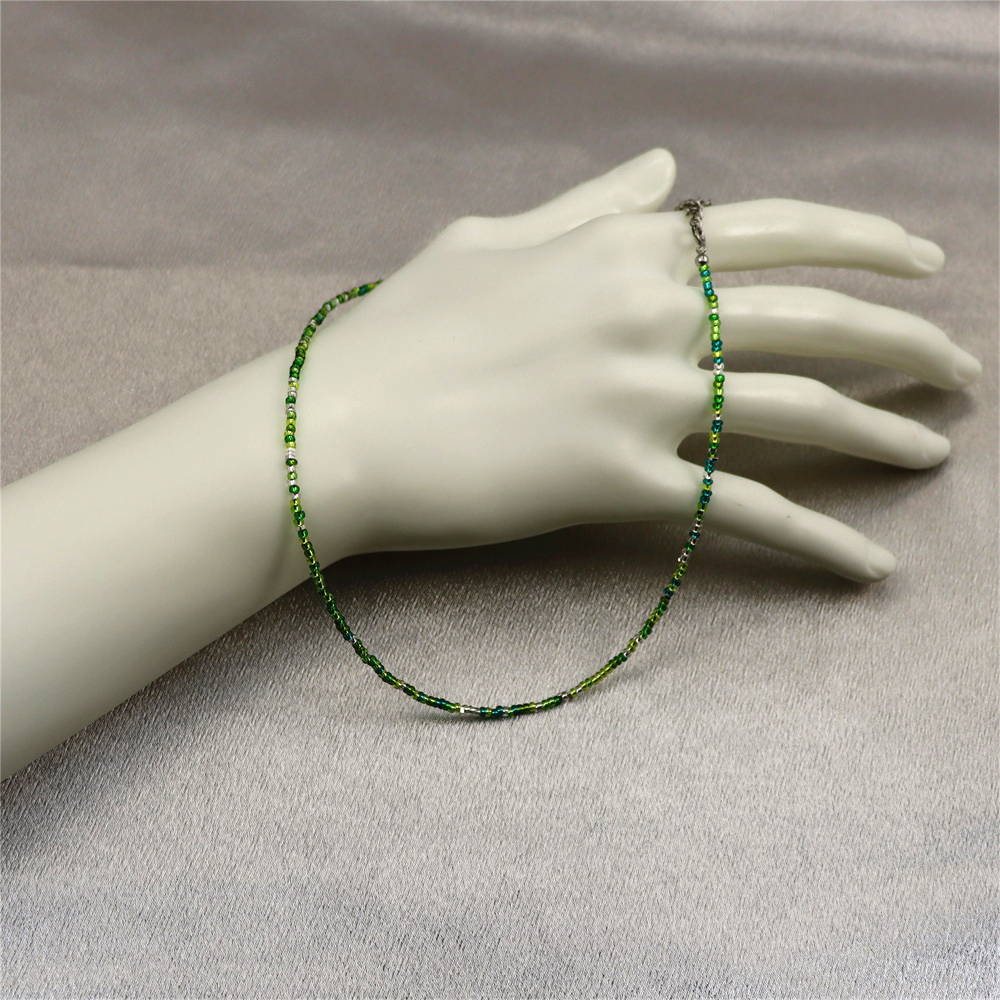 Tiny Green Crystal Beaded Choker – Sparkling Green and White Porcelain Stacking Necklace, Gift for Her