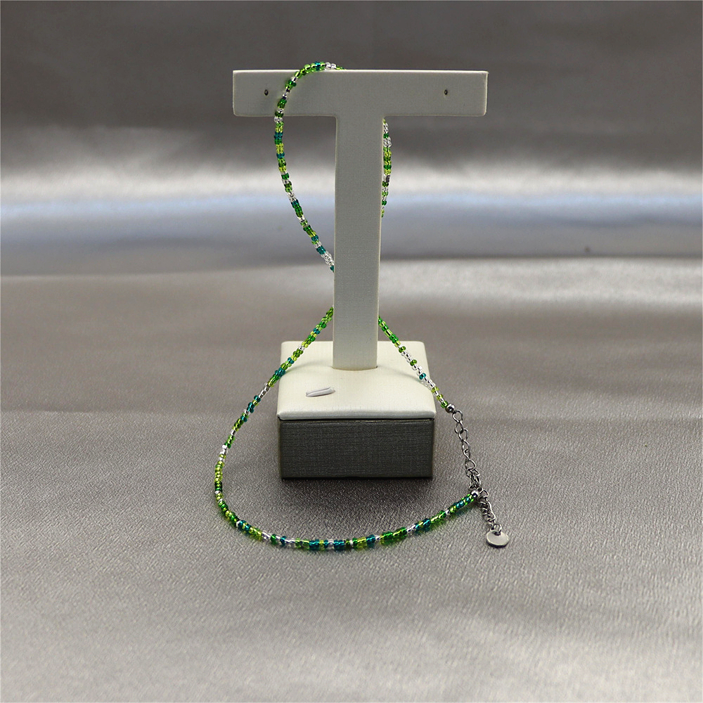 Tiny Green Crystal Beaded Choker – Sparkling Green and White Porcelain Stacking Necklace, Gift for Her