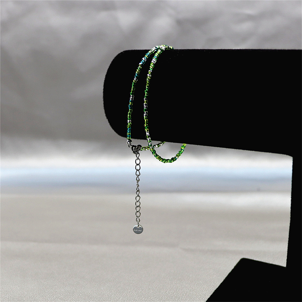 Tiny Green Crystal Beaded Choker – Sparkling Green and White Porcelain Stacking Necklace, Gift for Her