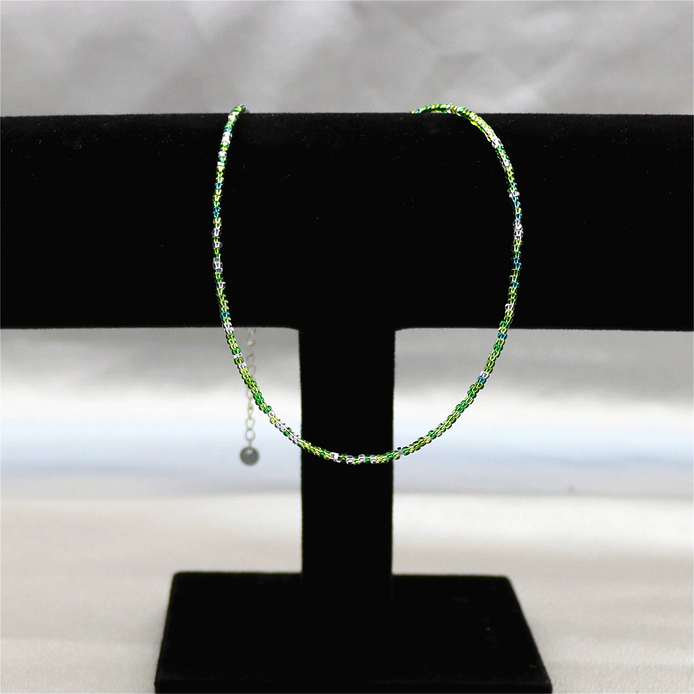 Tiny Green Crystal Beaded Choker – Sparkling Green and White Porcelain Stacking Necklace, Gift for Her