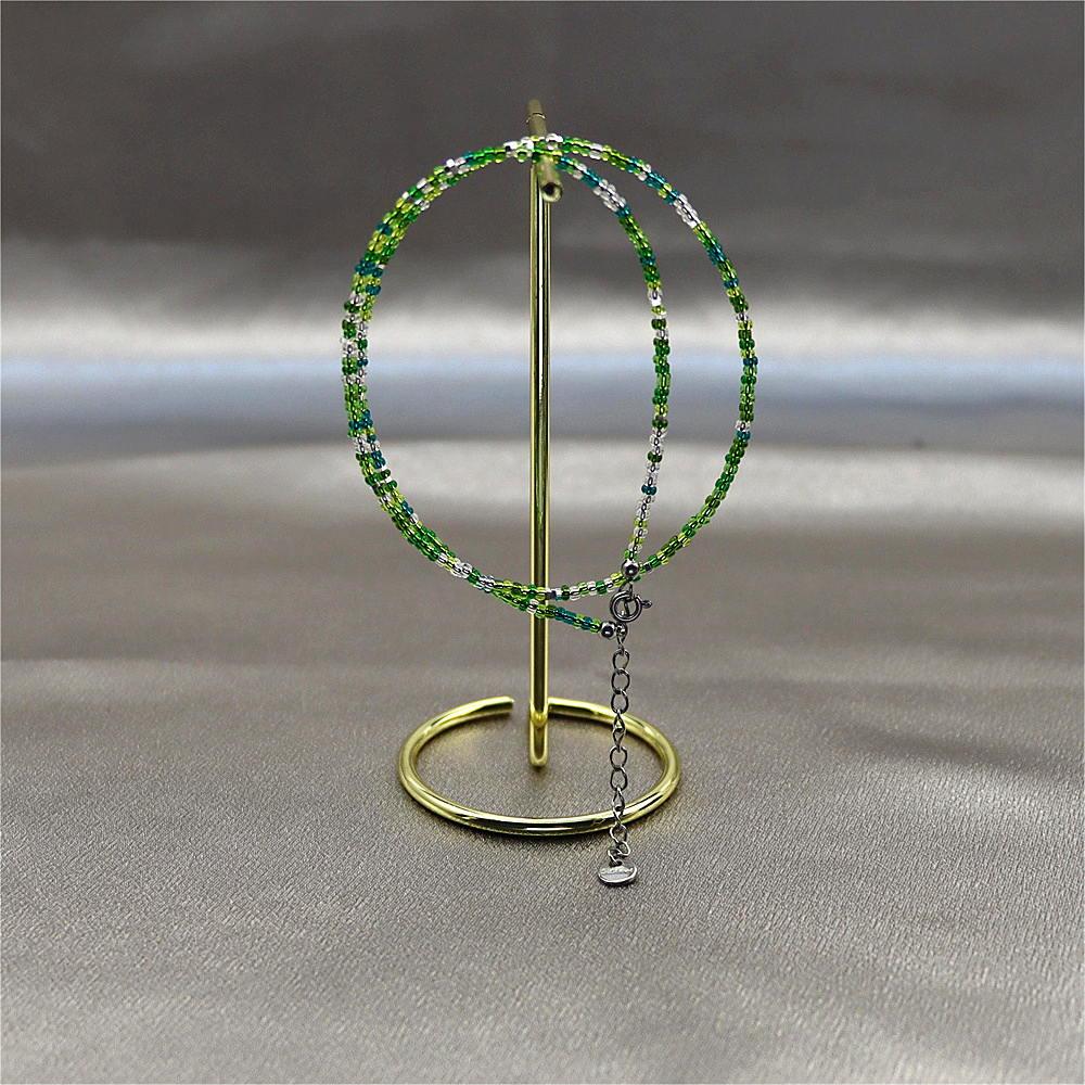 Tiny Green Crystal Beaded Choker – Sparkling Green and White Porcelain Stacking Necklace, Gift for Her