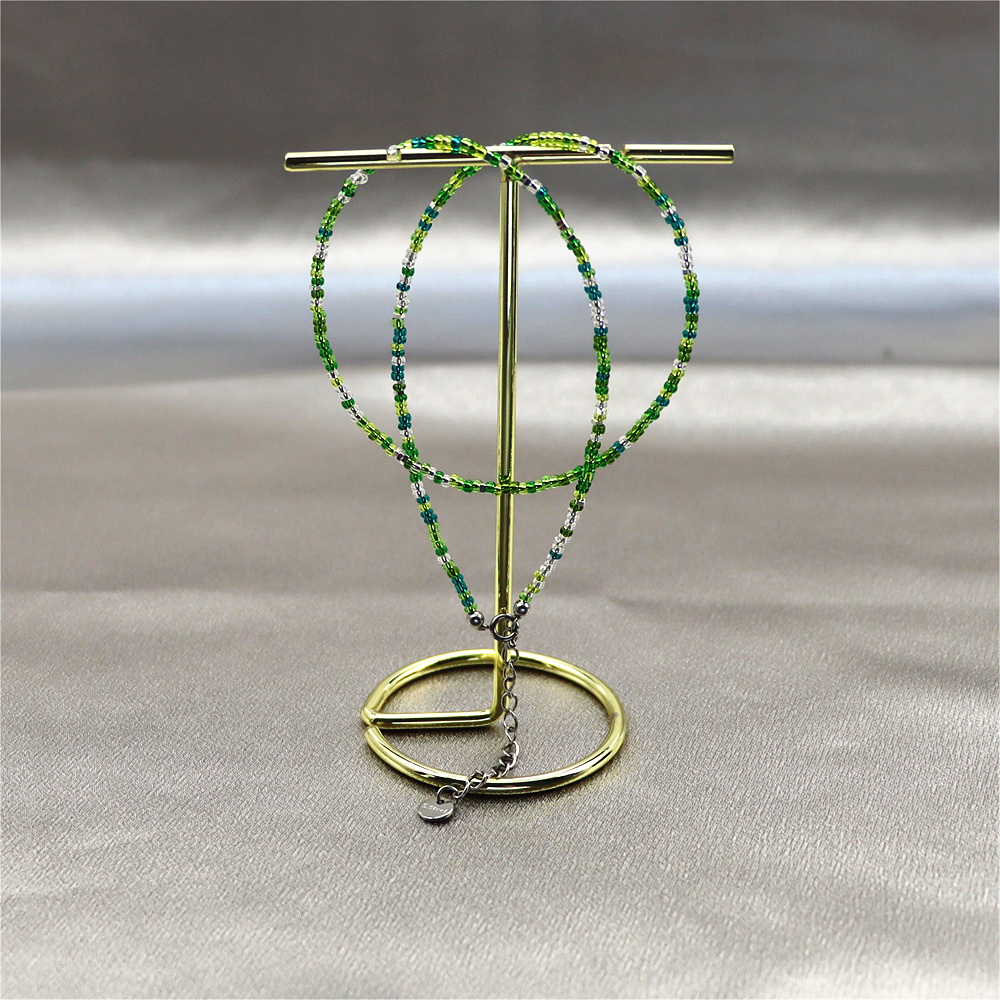 Tiny Green Crystal Beaded Choker – Sparkling Green and White Porcelain Stacking Necklace, Gift for Her