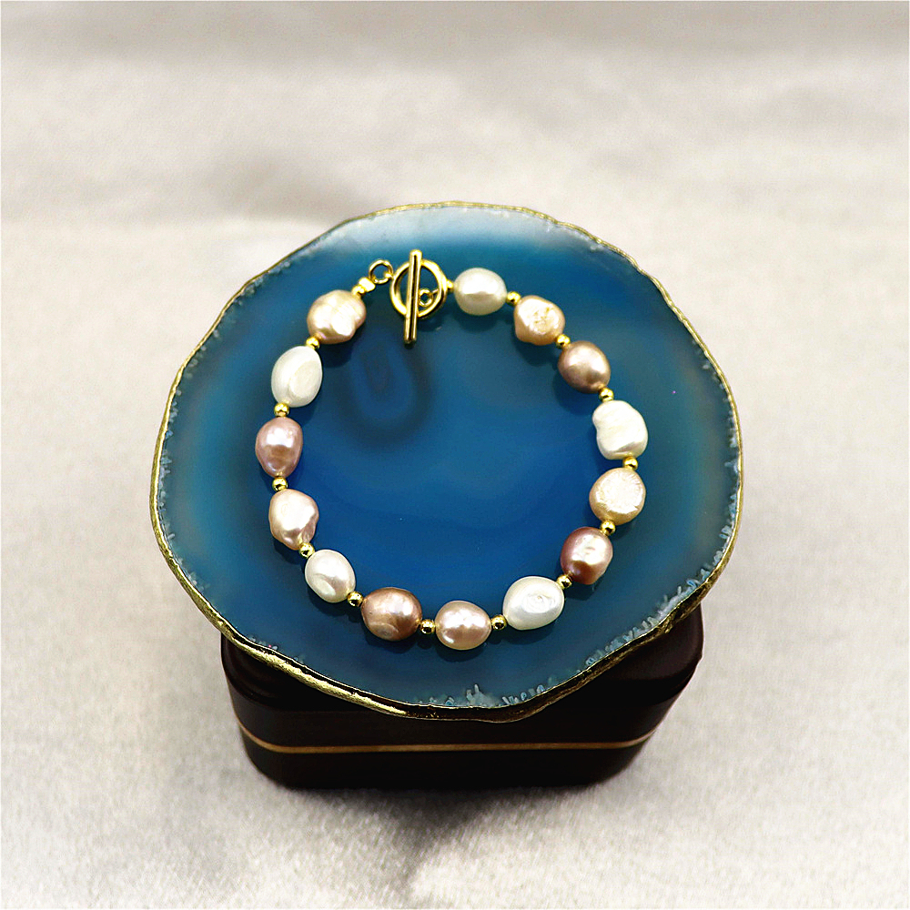 Natural Freshwater Pearl Bracelet - Pink, White, and Grey Pearls Bracelet