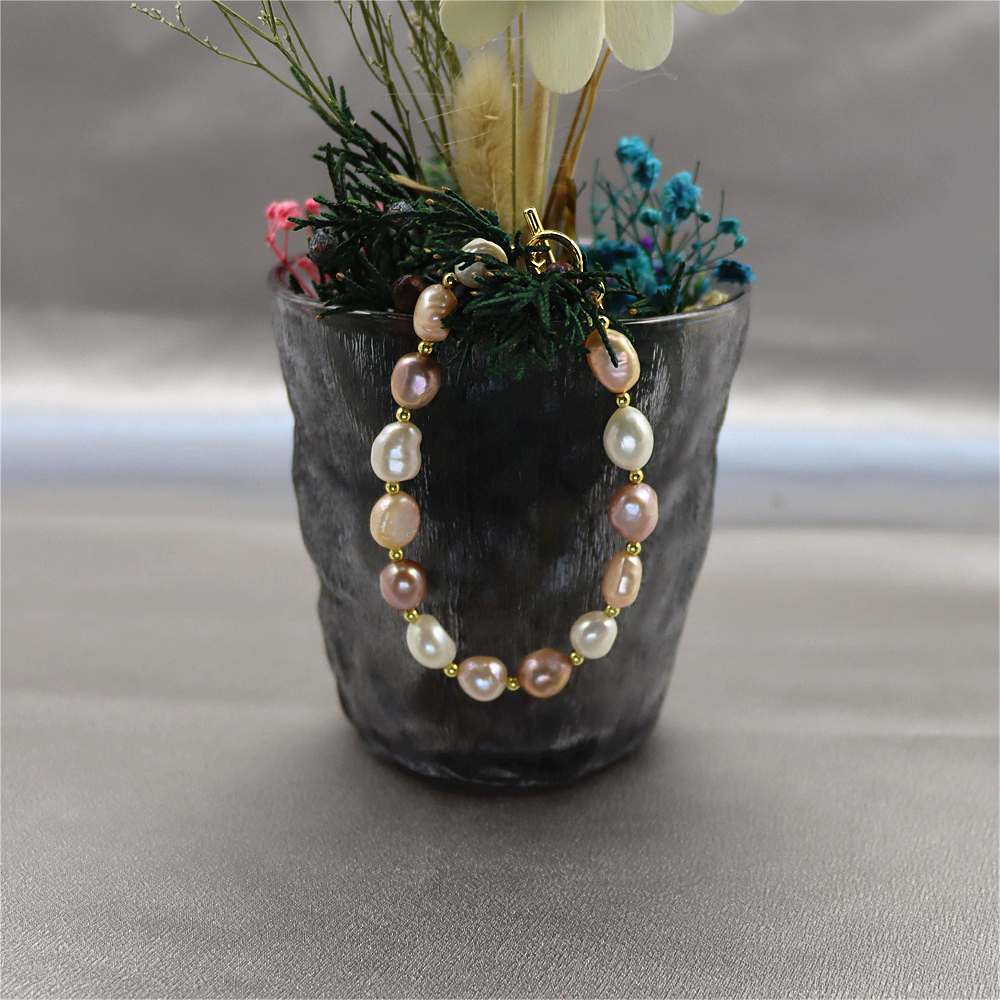 Natural Freshwater Pearl Bracelet - Pink, White, and Grey Pearls Bracelet