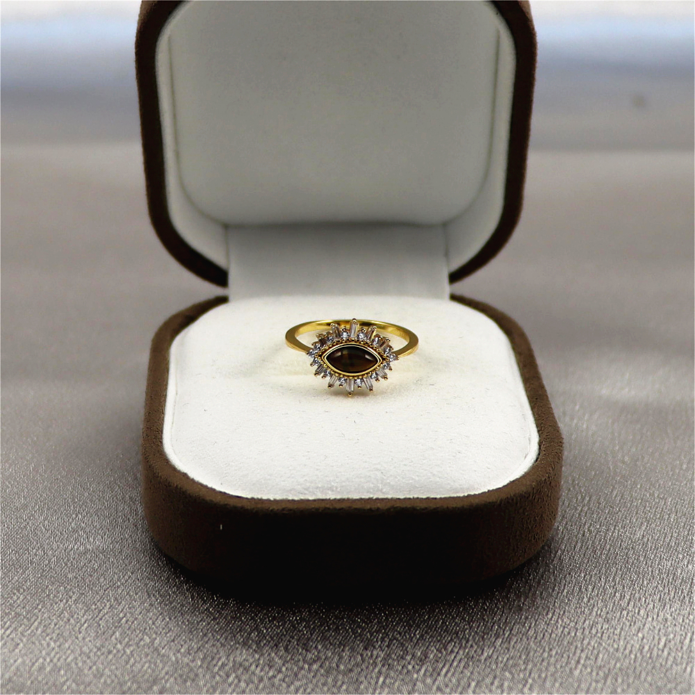 Gold Natural Marquise Tiger Eye Ring, Sterling Silver Evil Eye Ring, Lucky Eye Ring, Protection Ring, Dainty Stackable Ring, Gift for Her