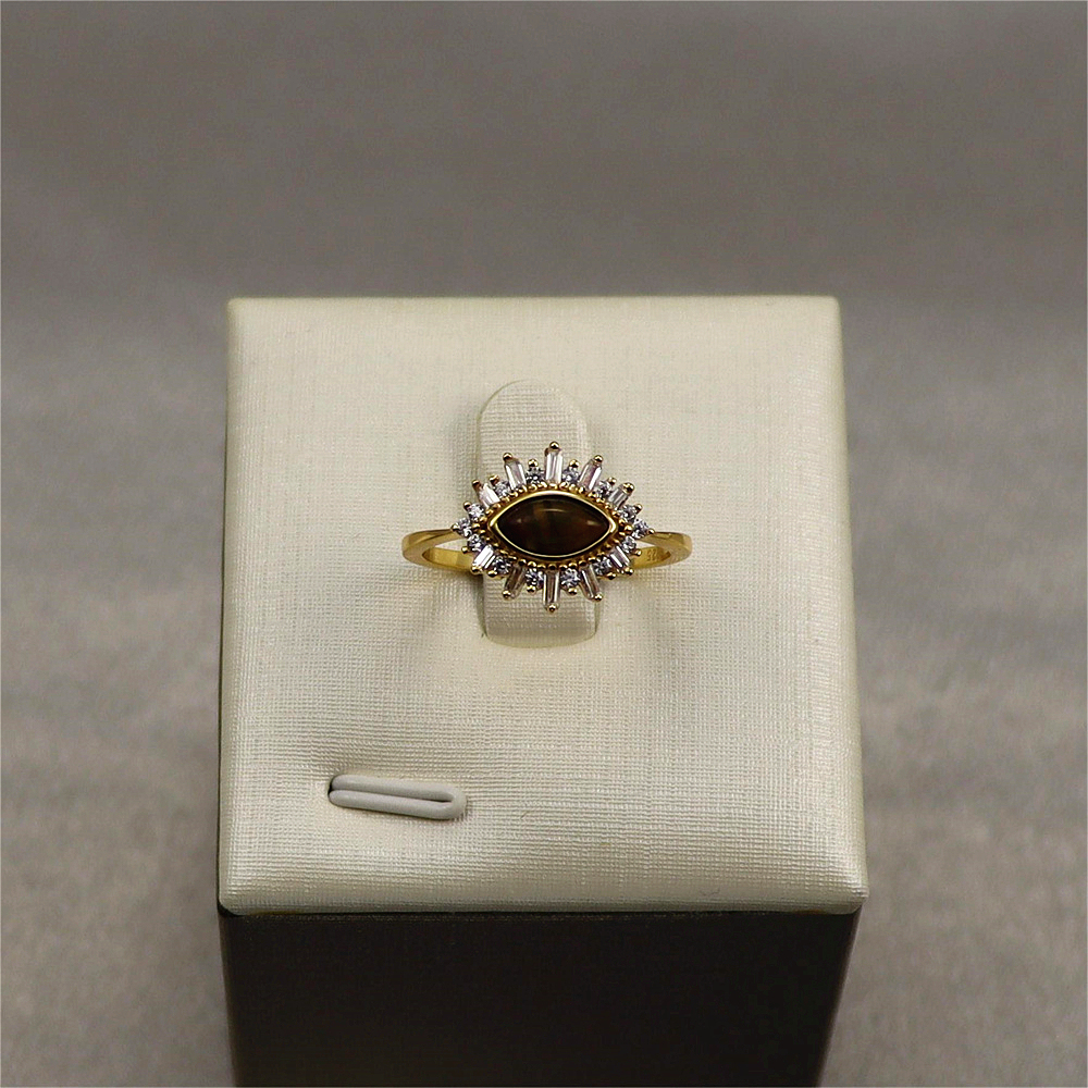 Gold Natural Marquise Tiger Eye Ring, Sterling Silver Evil Eye Ring, Lucky Eye Ring, Protection Ring, Dainty Stackable Ring, Gift for Her