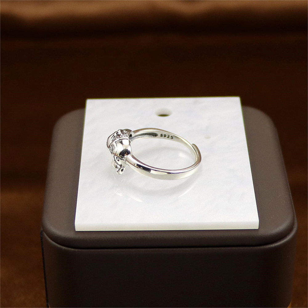 S925 Sterling Silver Elephant Ring Vintage Ring Nepalese National Culture Bohemian Ring Adjustable Opening