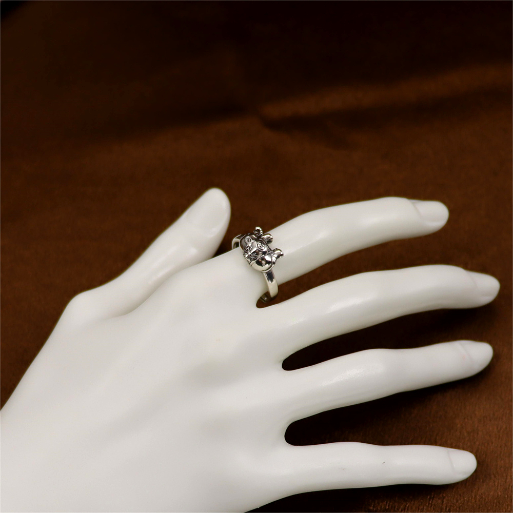 S925 Sterling Silver Elephant Ring Vintage Ring Nepalese National Culture Bohemian Ring Adjustable Opening