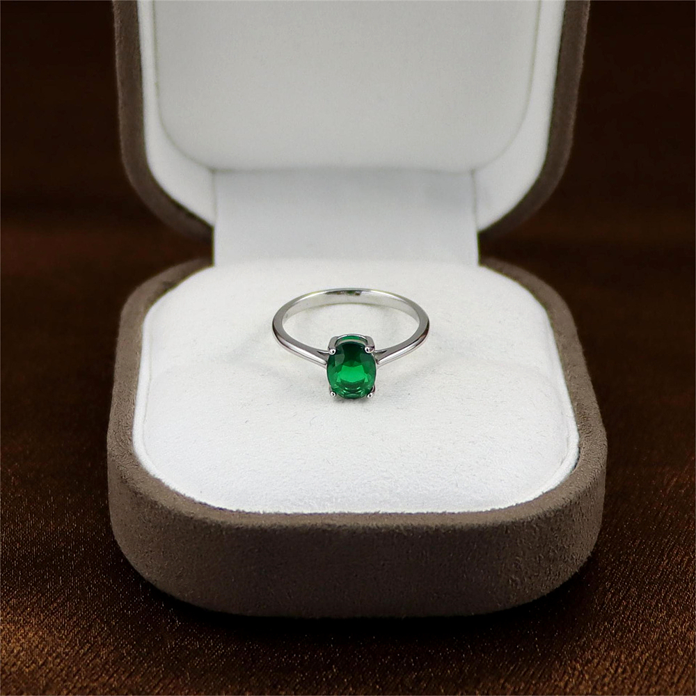 Emerald Green Gemstone in Adjustable Sterling Silver, May Birthstone Ring