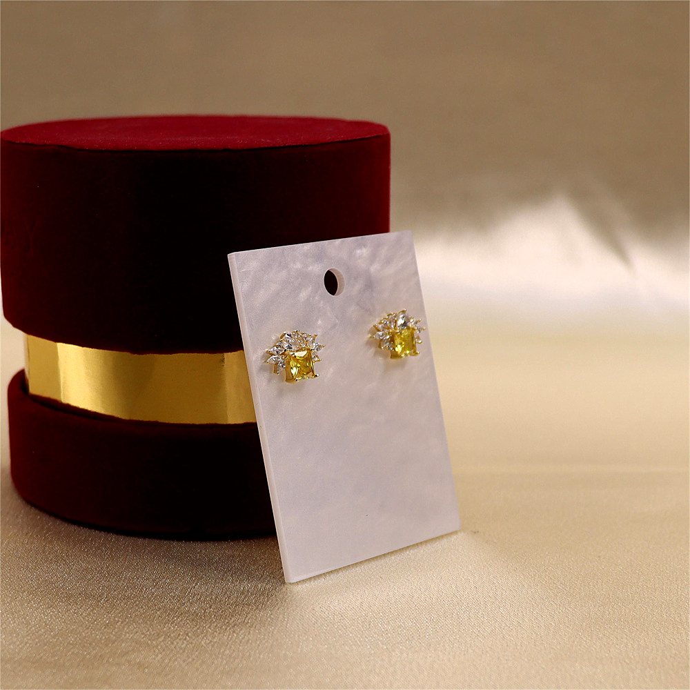 Gold Square Citrine CZ Earrings Cluster Marquise CZ Stud Earrings Silver Cubic Zirconia Stud Sparkly CZ Leaf Earring Gift Earrings