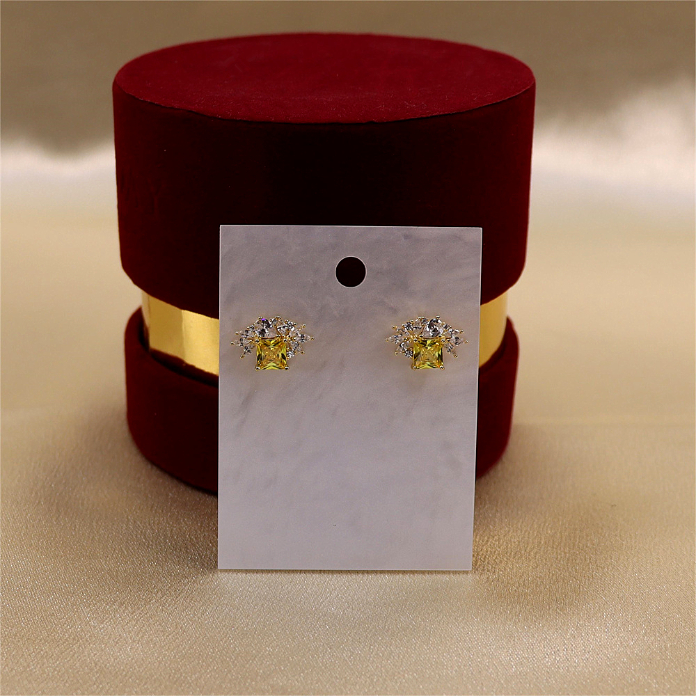 Gold Square Citrine CZ Earrings Cluster Marquise CZ Stud Earrings Silver Cubic Zirconia Stud Sparkly CZ Leaf Earring Gift Earrings