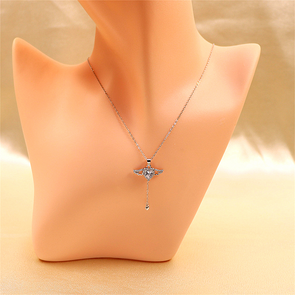 S925 Sterling Silver Cupid's Heart Necklace for Women - Wing Pendant Chain Necklace