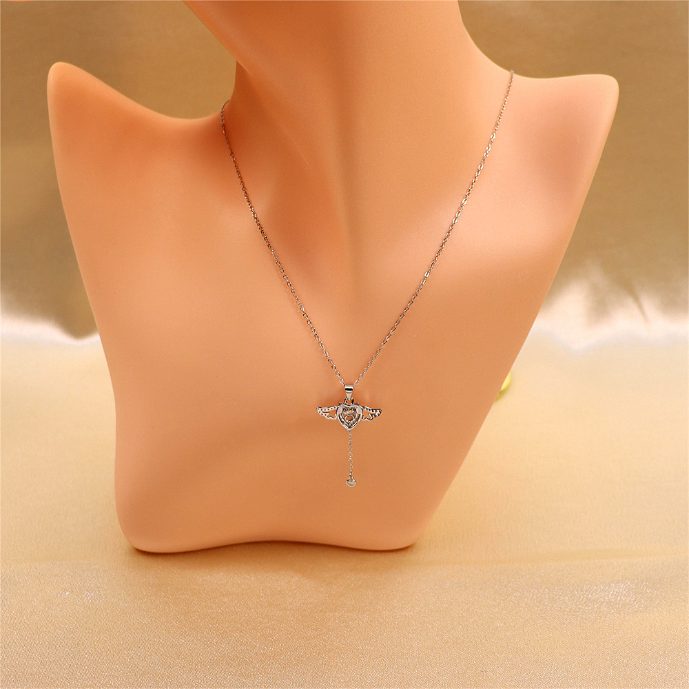 S925 Sterling Silver Cupid's Heart Necklace for Women - Wing Pendant Chain Necklace