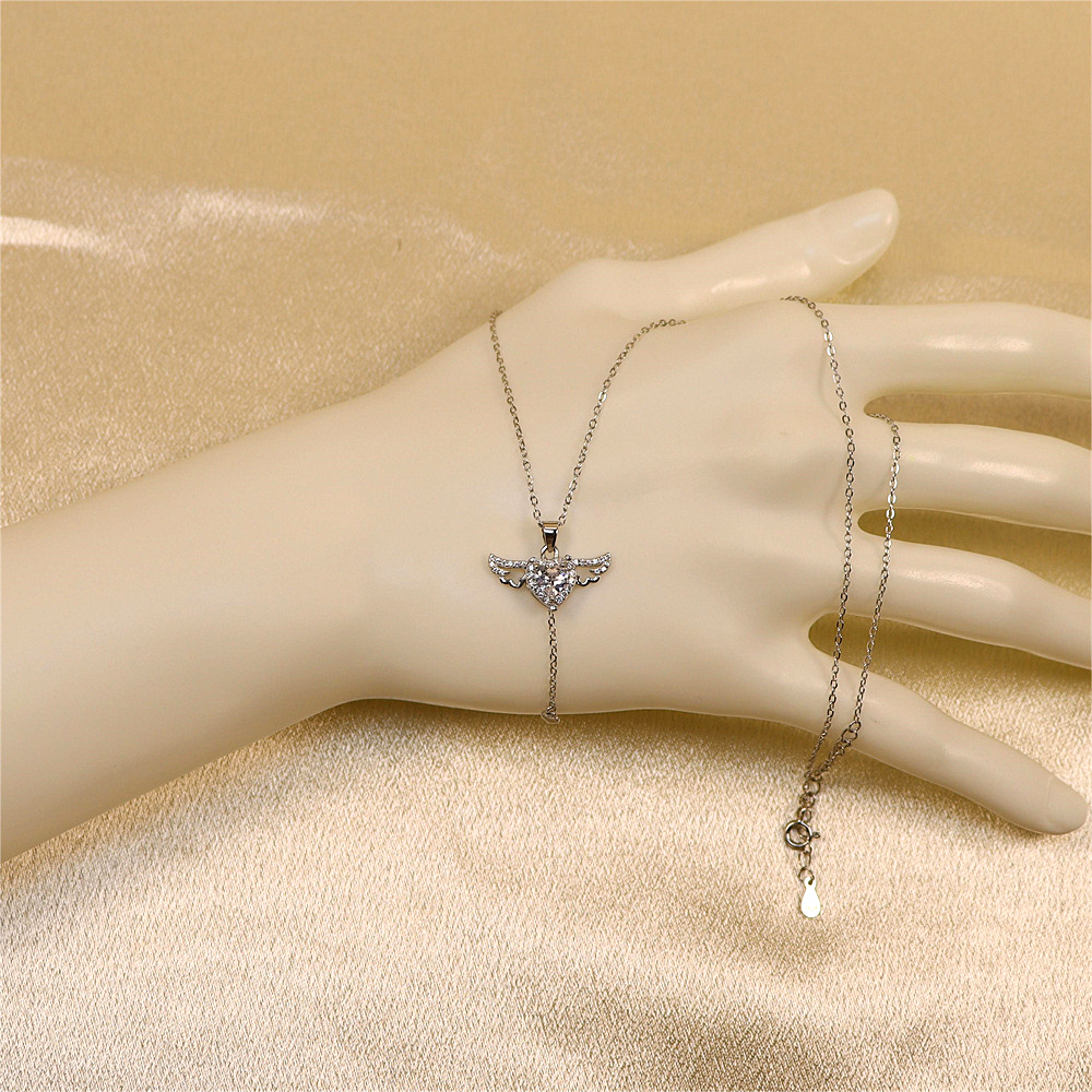 S925 Sterling Silver Cupid's Heart Necklace for Women - Wing Pendant Chain Necklace