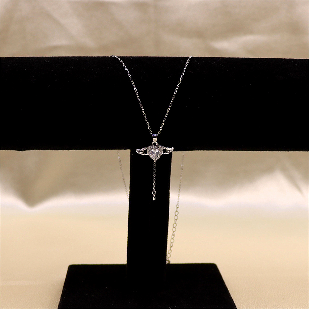 S925 Sterling Silver Cupid's Heart Necklace for Women - Wing Pendant Chain Necklace