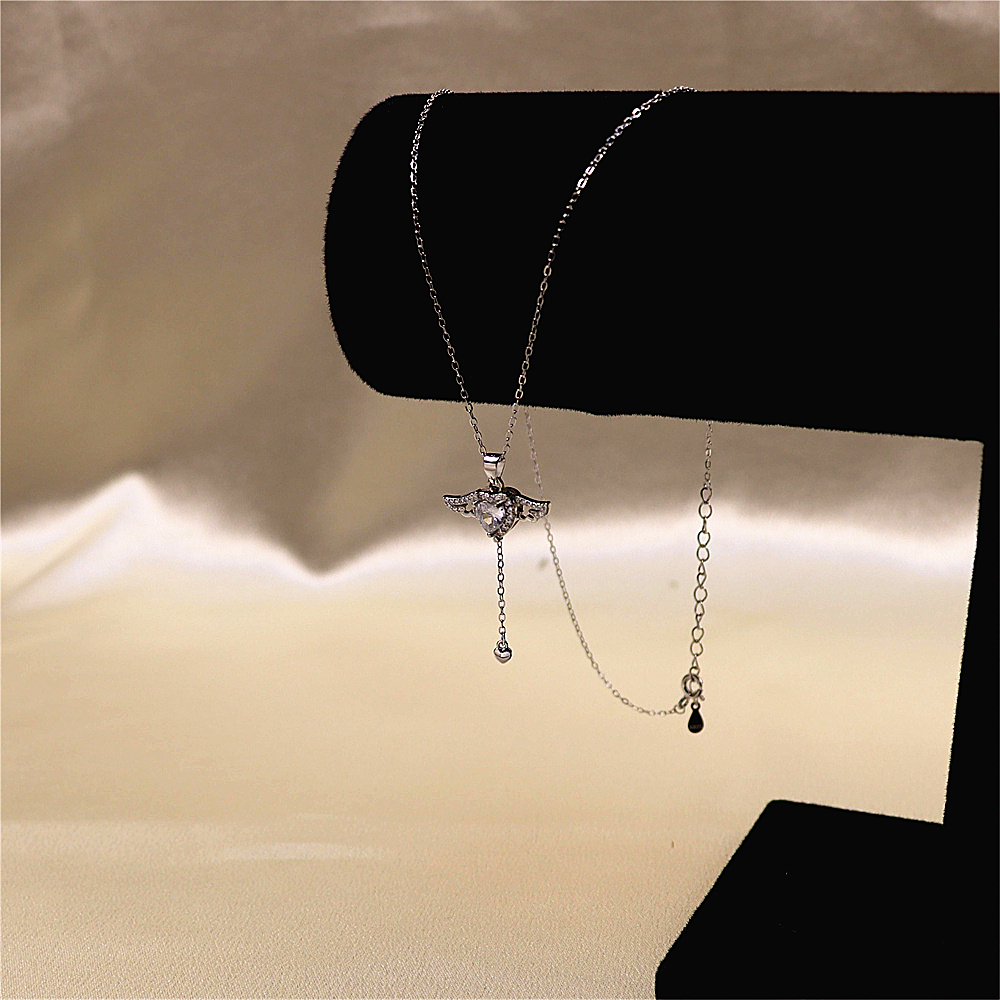 S925 Sterling Silver Cupid's Heart Necklace for Women - Wing Pendant Chain Necklace