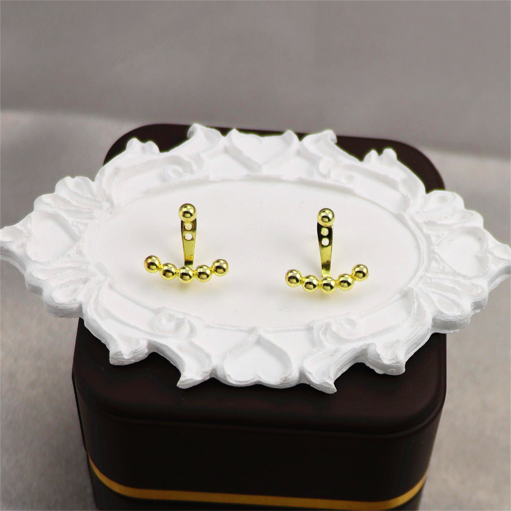 Silver Ball Ear Jacket - Arc Ear Climber, Tiny Ball Studs, Two-Way Geometric Front Back Earrings