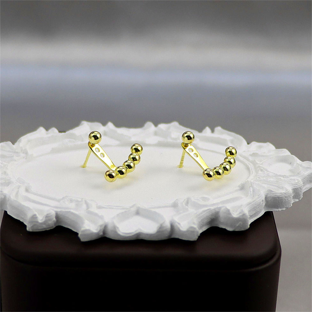 Silver Ball Ear Jacket - Arc Ear Climber, Tiny Ball Studs, Two-Way Geometric Front Back Earrings