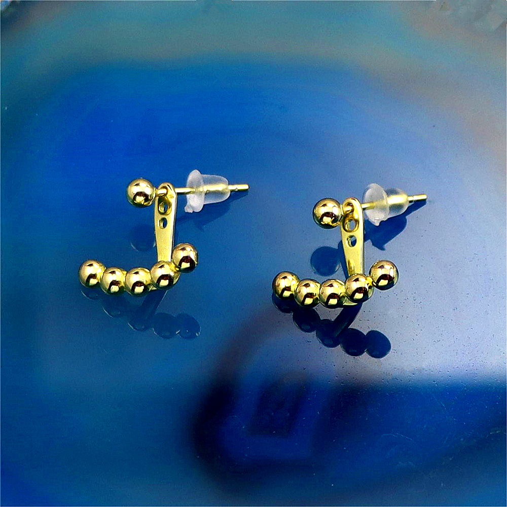 Silver Ball Ear Jacket - Arc Ear Climber, Tiny Ball Studs, Two-Way Geometric Front Back Earrings