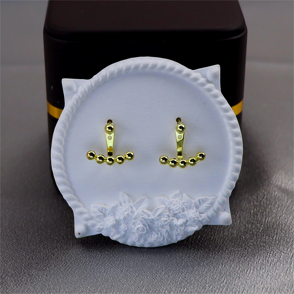 Silver Ball Ear Jacket - Arc Ear Climber, Tiny Ball Studs, Two-Way Geometric Front Back Earrings
