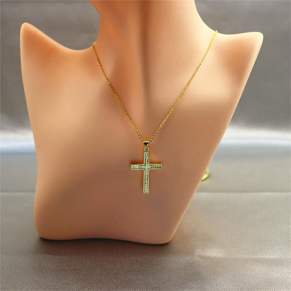 Gold-Plated Cross Copper Pendant Necklace with Opal –  Collarbone Chain for Unique Style