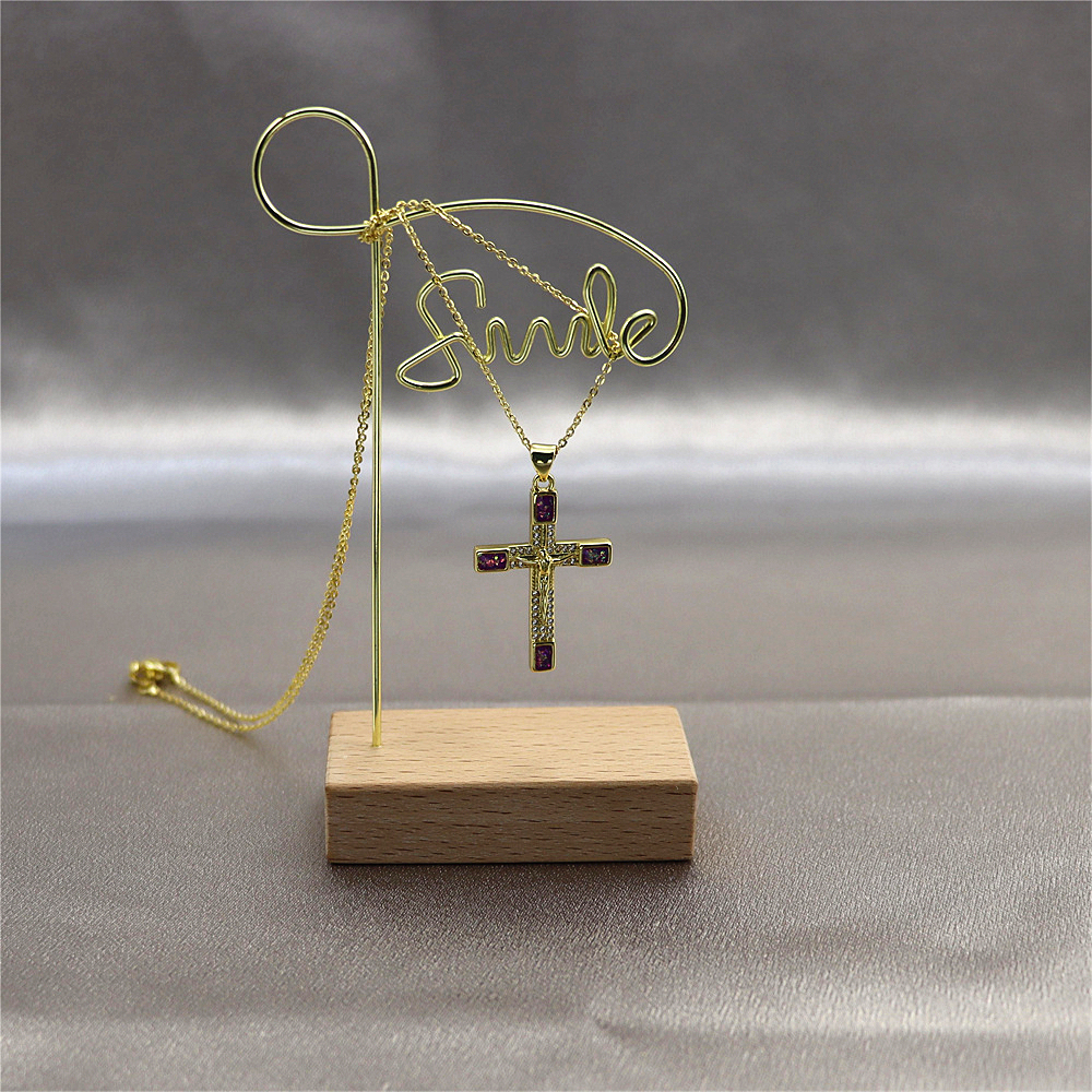 Gold-Plated Cross Copper Pendant Necklace with Opal –  Collarbone Chain for Unique Style
