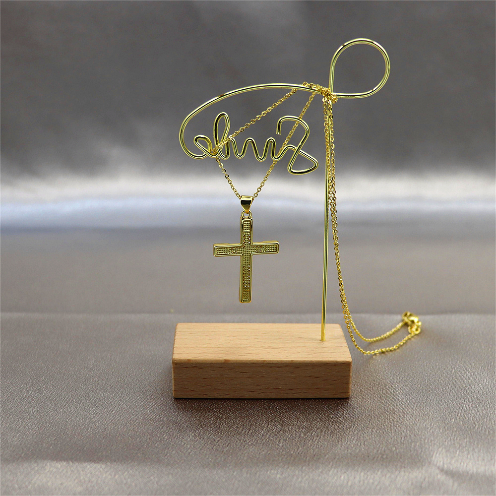 Gold-Plated Cross Copper Pendant Necklace with Opal –  Collarbone Chain for Unique Style