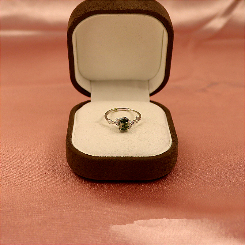 Oval Cut Moss Agate Engagement Ring - Leaf and Vine Design, White Gold Nature-Inspired Alternative Gemstone Promise Ring