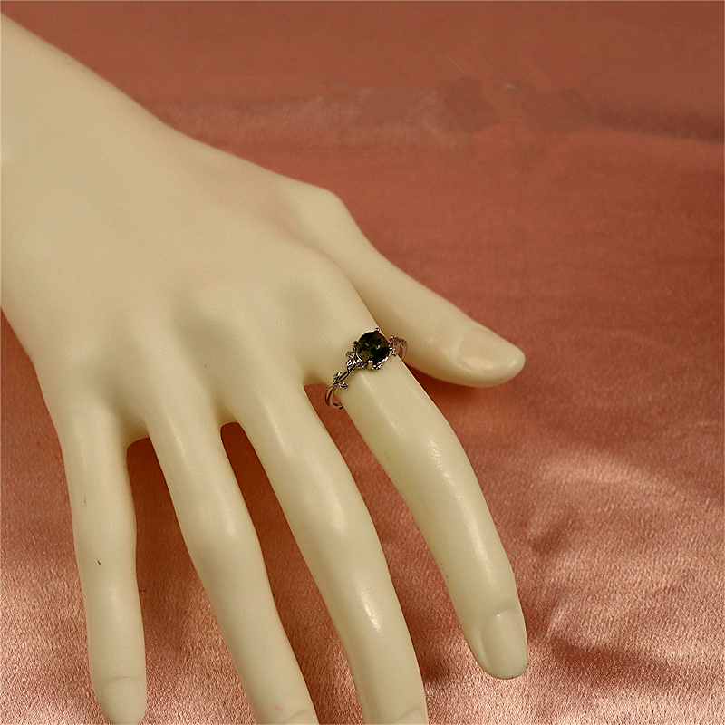 Oval Cut Moss Agate Engagement Ring - Leaf and Vine Design, White Gold Nature-Inspired Alternative Gemstone Promise Ring
