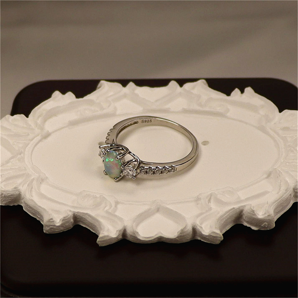 Silver S925 Set with Colorful Diamond Aobao Opal Stone Three Diamond Shining Women's Ring and Diamond Ring