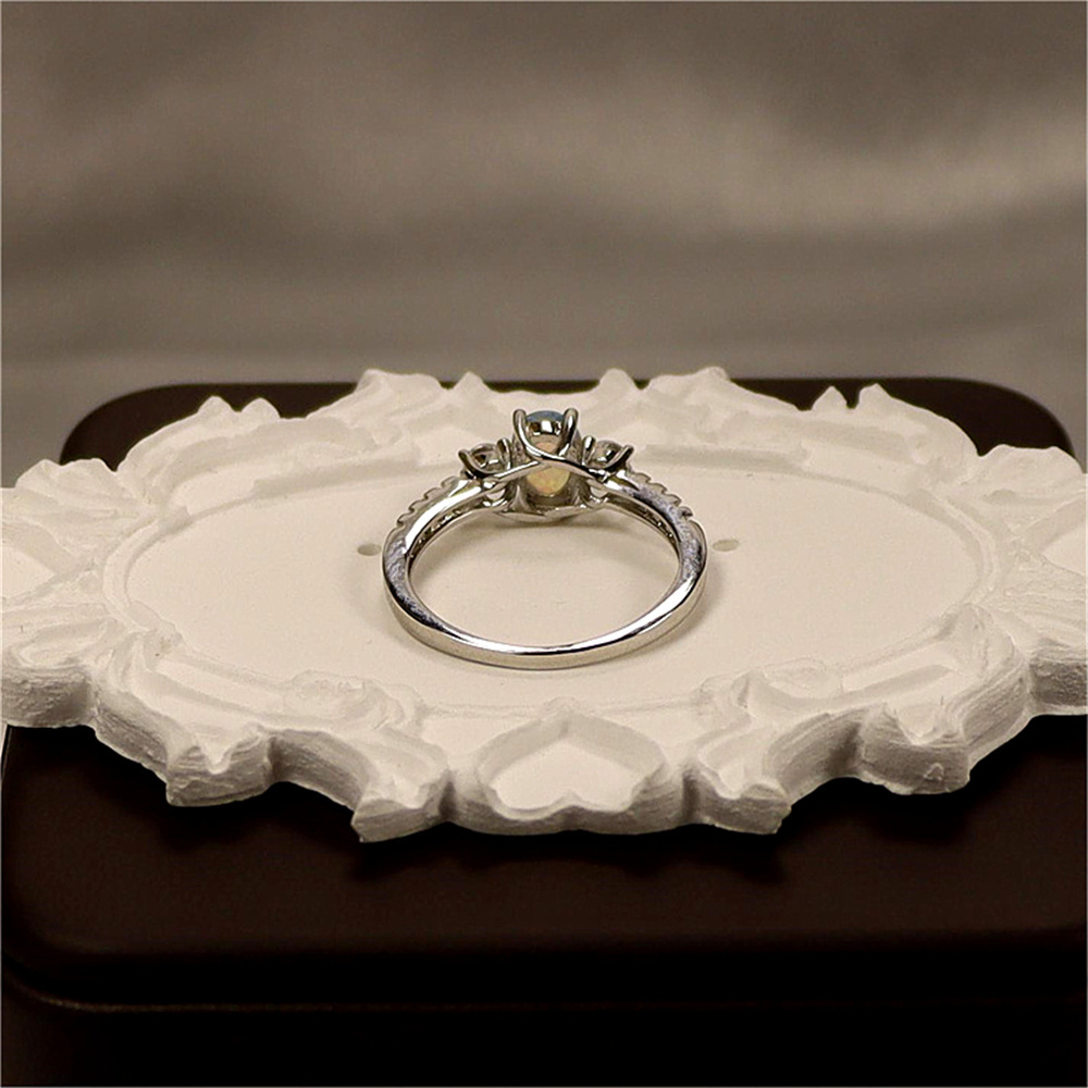Silver S925 Set with Colorful Diamond Aobao Opal Stone Three Diamond Shining Women's Ring and Diamond Ring