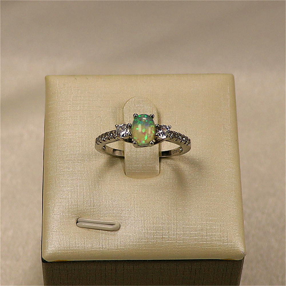 Silver S925 Set with Colorful Diamond Aobao Opal Stone Three Diamond Shining Women's Ring and Diamond Ring