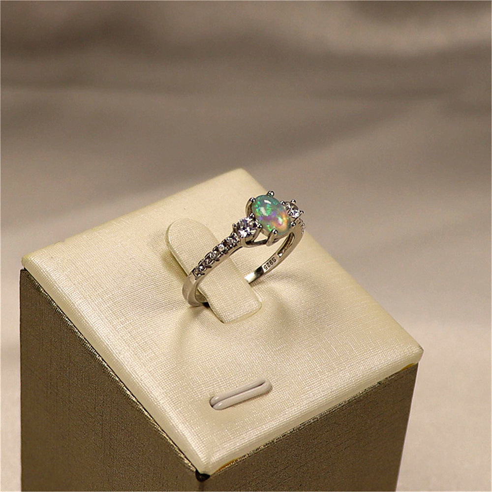 Silver S925 Set with Colorful Diamond Aobao Opal Stone Three Diamond Shining Women's Ring and Diamond Ring