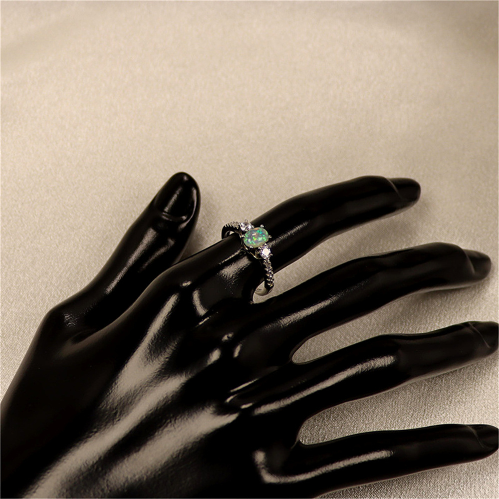 Silver S925 Set with Colorful Diamond Aobao Opal Stone Three Diamond Shining Women's Ring and Diamond Ring