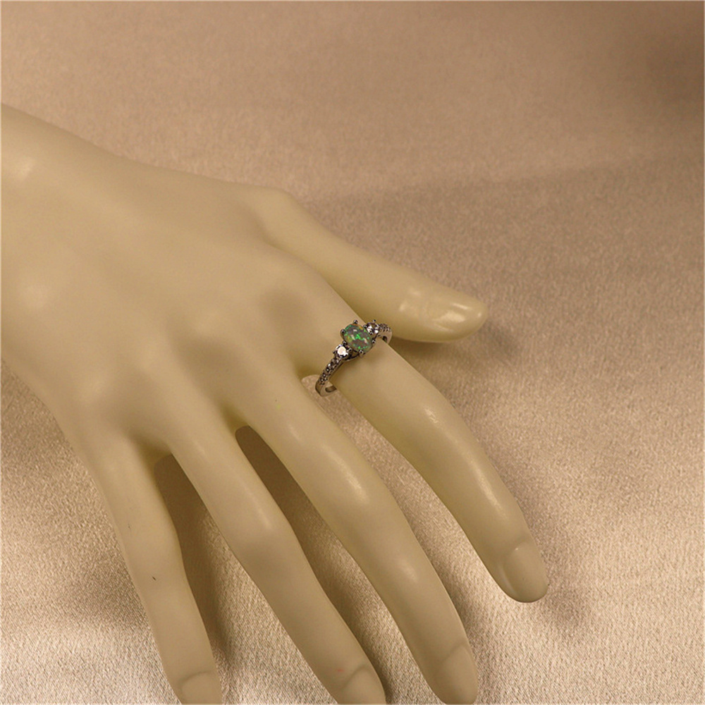 Silver S925 Set with Colorful Diamond Aobao Opal Stone Three Diamond Shining Women's Ring and Diamond Ring