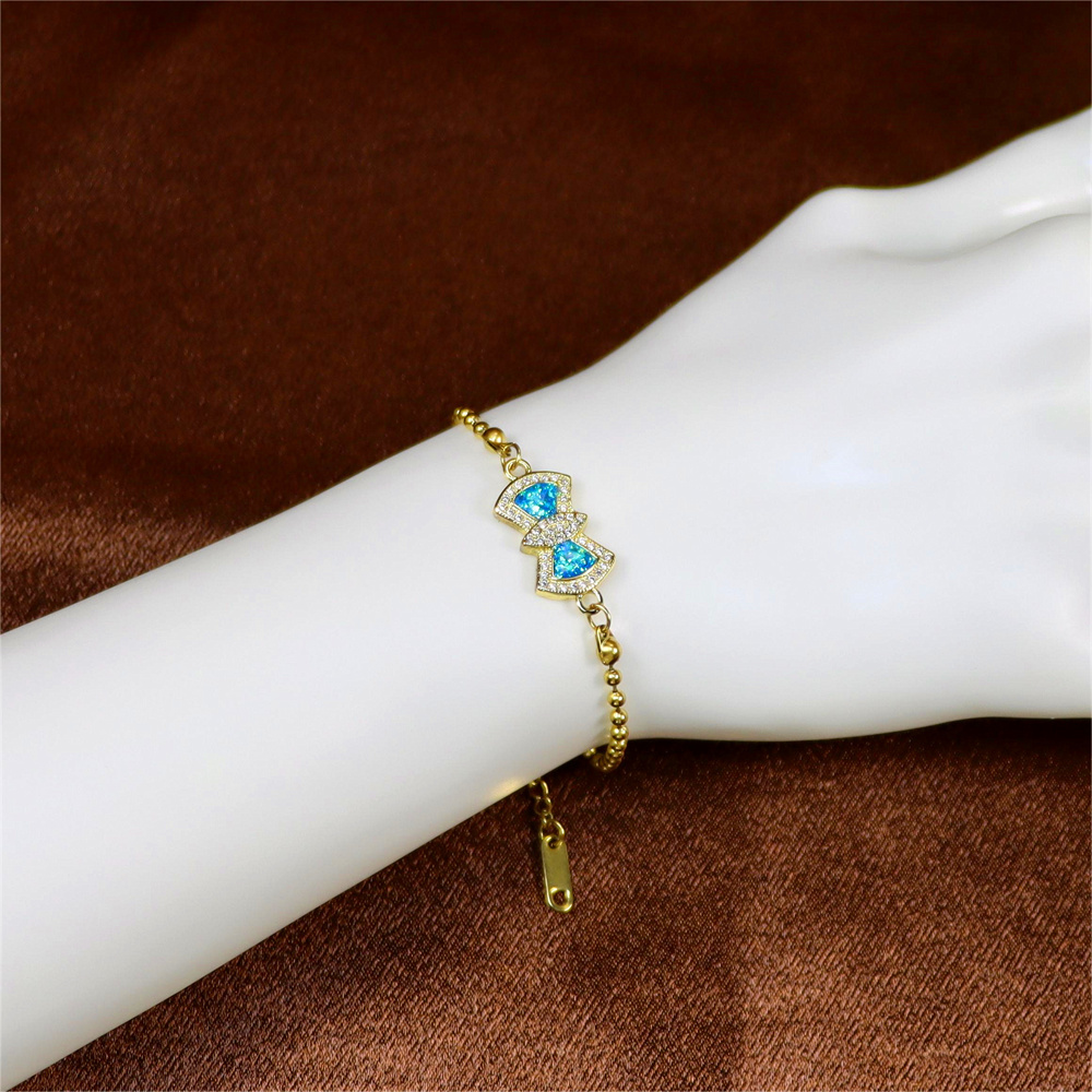 Women's Personalized Opal Copper-Plated Bow Pendant Bracelet – Fashionable Jewelry