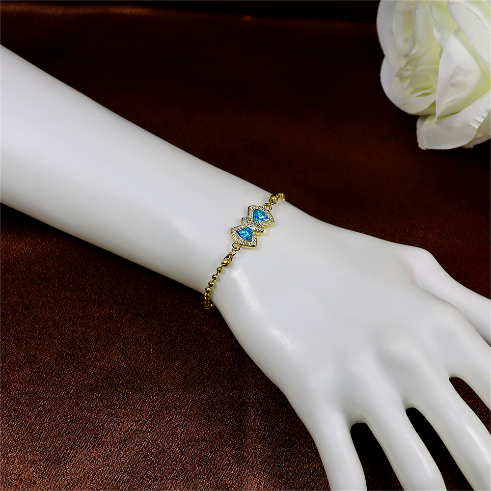 Women's Personalized Opal Copper-Plated Bow Pendant Bracelet – Fashionable Jewelry