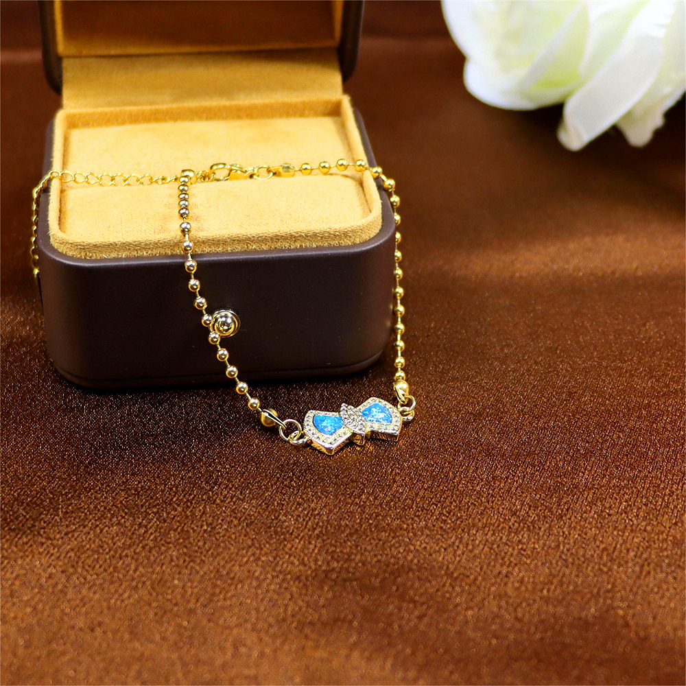 Women's Personalized Opal Copper-Plated Bow Pendant Bracelet – Fashionable Jewelry