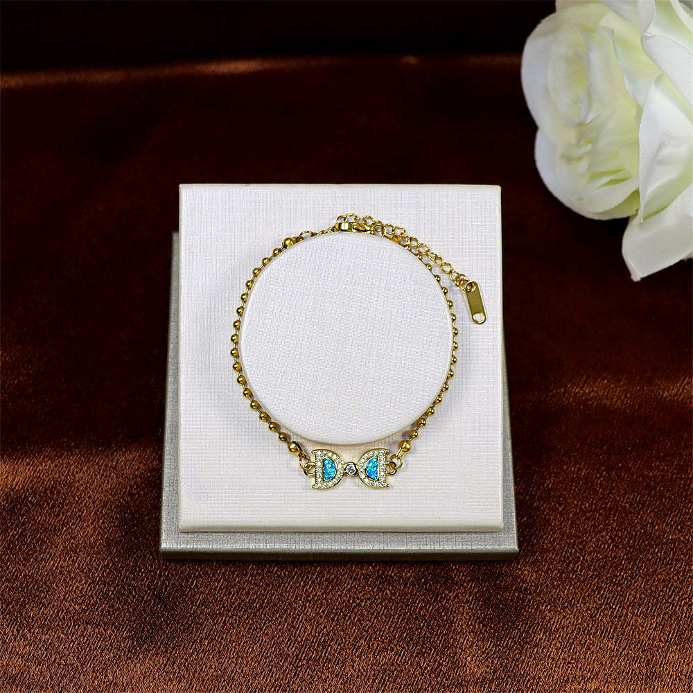 Opal Copper Gold-Plated Bow Pendant Bracelet – Stylish and Trendy Jewelry