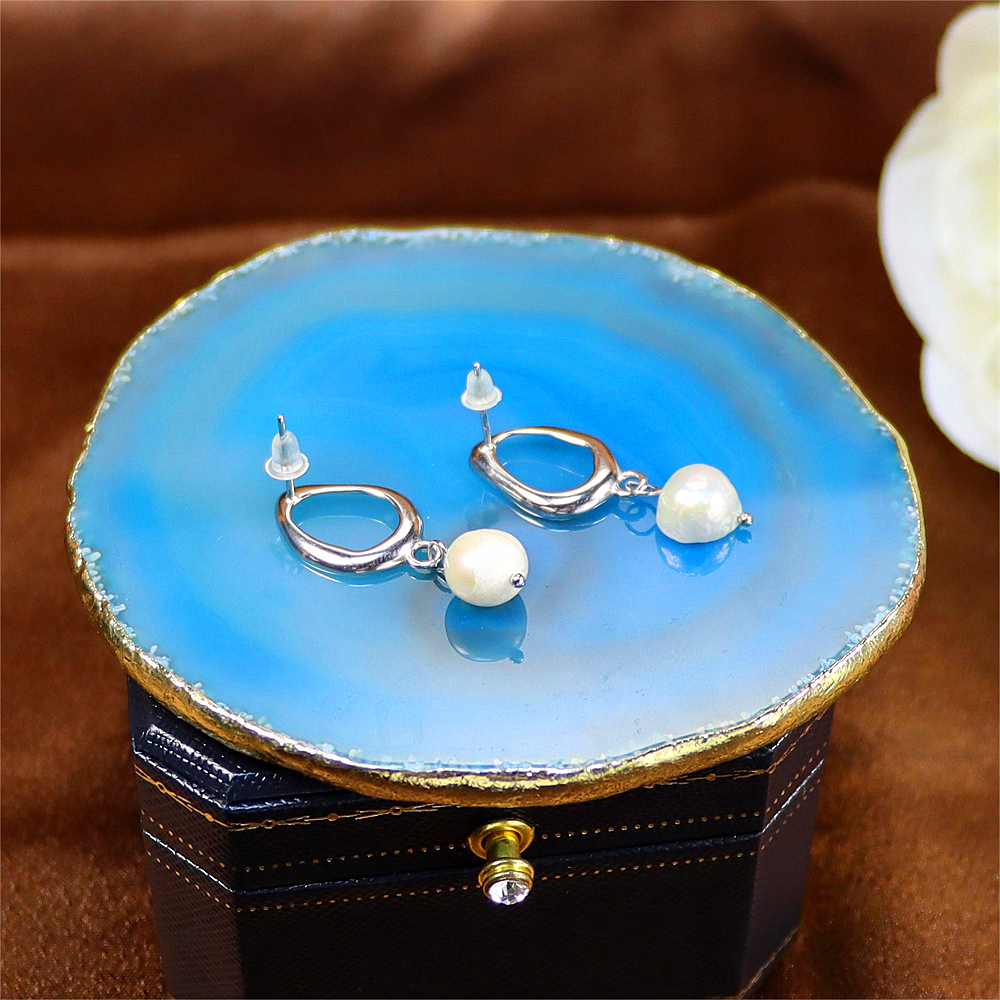 Freshwater Pearl Drop Stud Earrings - Baroque Pearls with Sterling Silver and Gold Plating, Modern Design Earrings