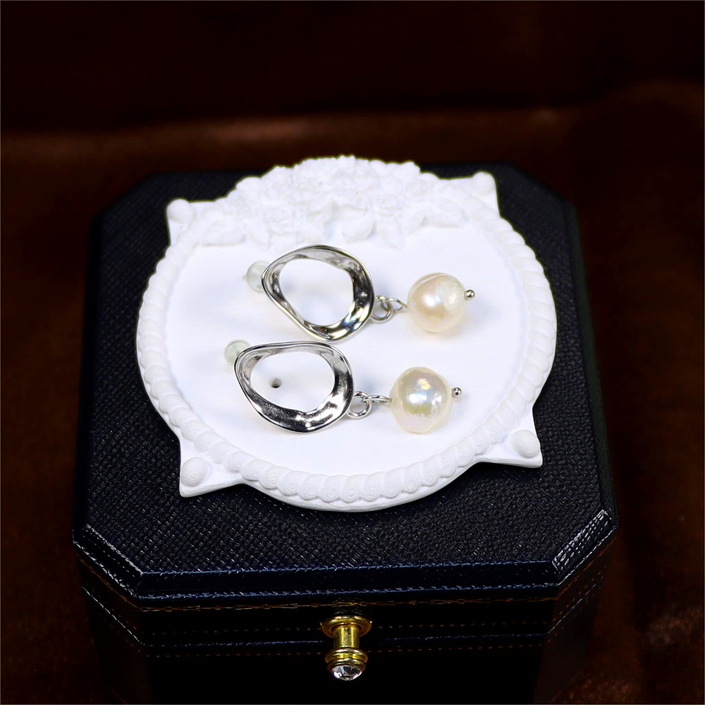 Freshwater Pearl Drop Stud Earrings - Baroque Pearls with Sterling Silver and Gold Plating, Modern Design Earrings