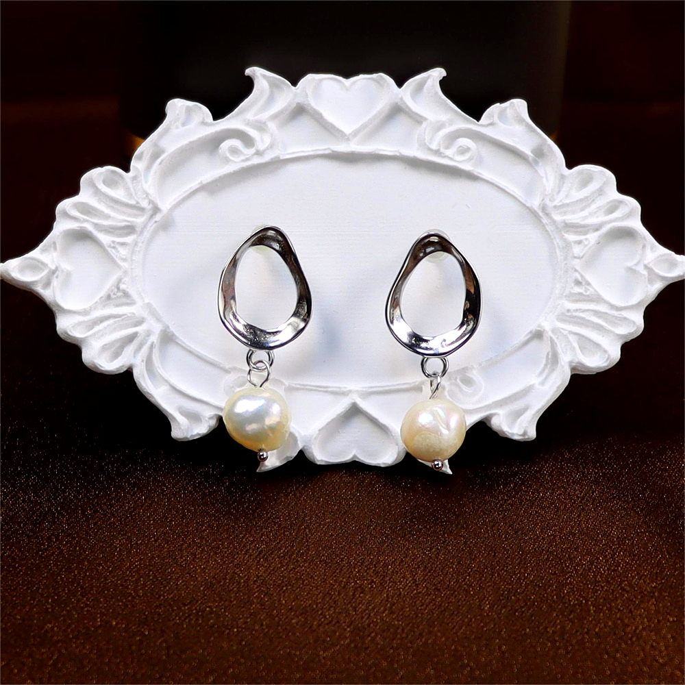 Freshwater Pearl Drop Stud Earrings - Baroque Pearls with Sterling Silver and Gold Plating, Modern Design Earrings