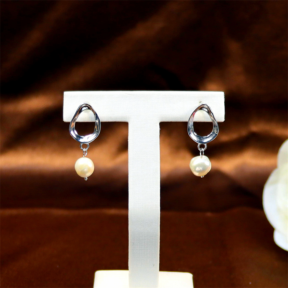 Freshwater Pearl Drop Stud Earrings - Baroque Pearls with Sterling Silver and Gold Plating, Modern Design Earrings