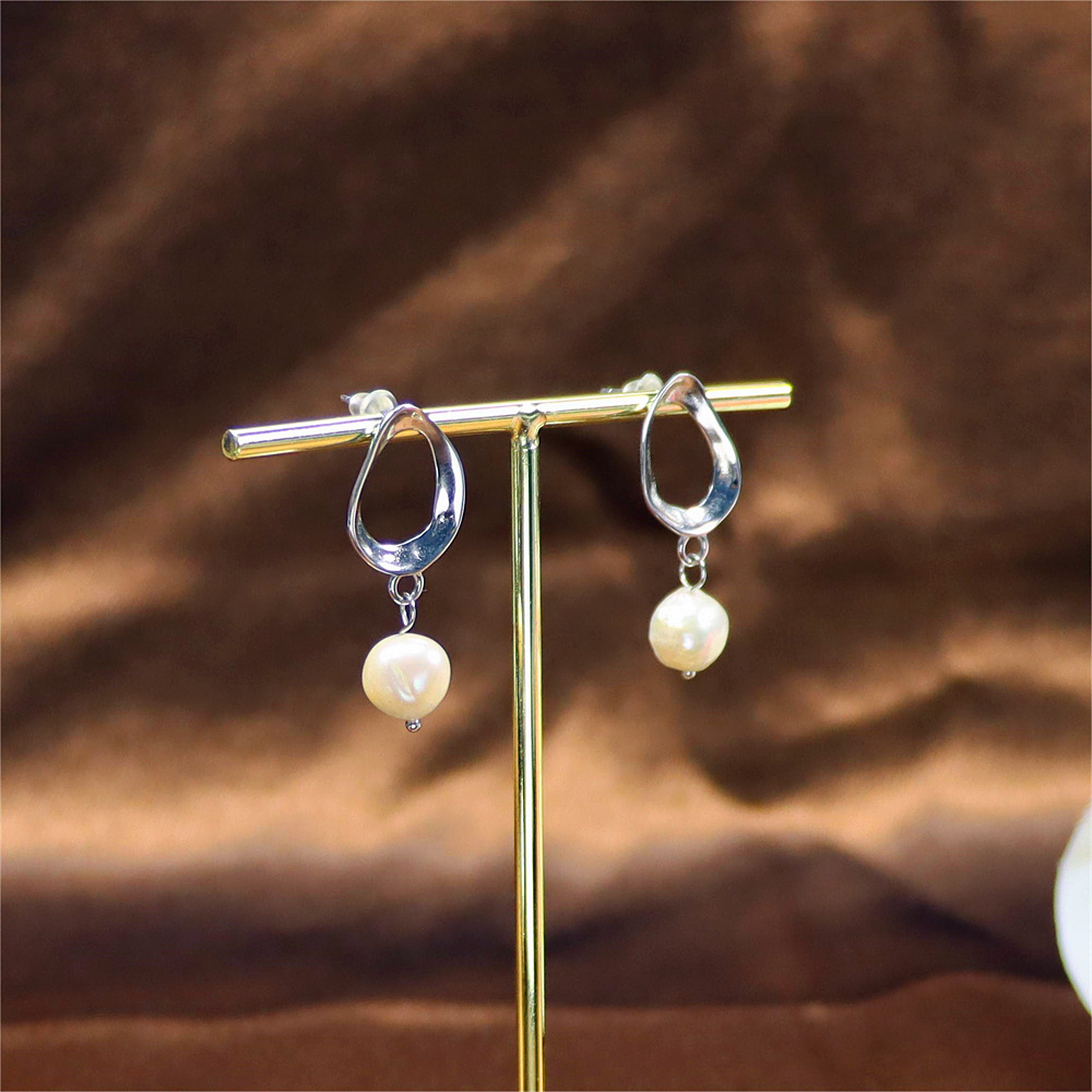 Freshwater Pearl Drop Stud Earrings - Baroque Pearls with Sterling Silver and Gold Plating, Modern Design Earrings
