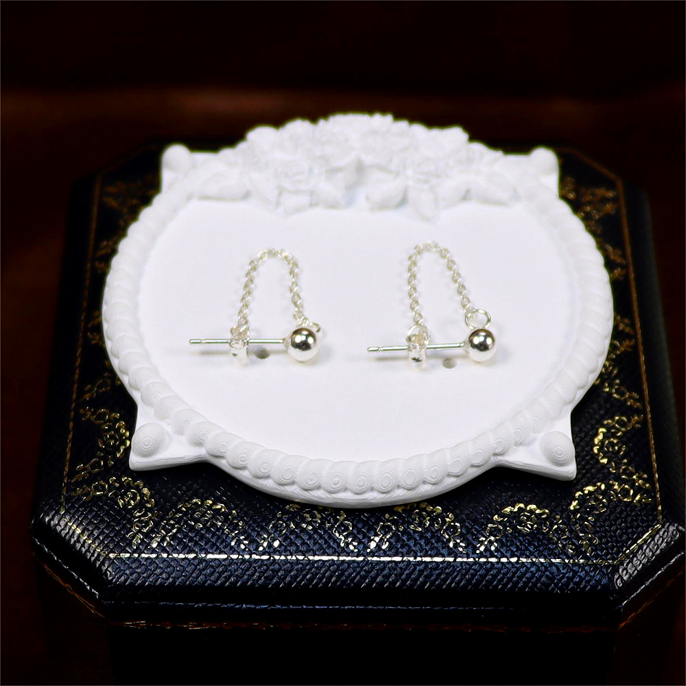 Satellite Ball Chain Stud Earrings in Sterling Silver - Silver or Gold Tiny Ear Jackets, Dainty Jewelry