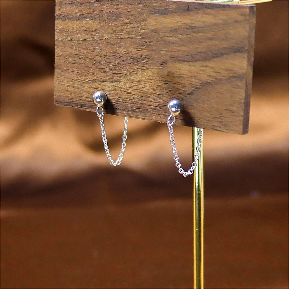 Satellite Ball Chain Stud Earrings in Sterling Silver - Silver or Gold Tiny Ear Jackets, Dainty Jewelry