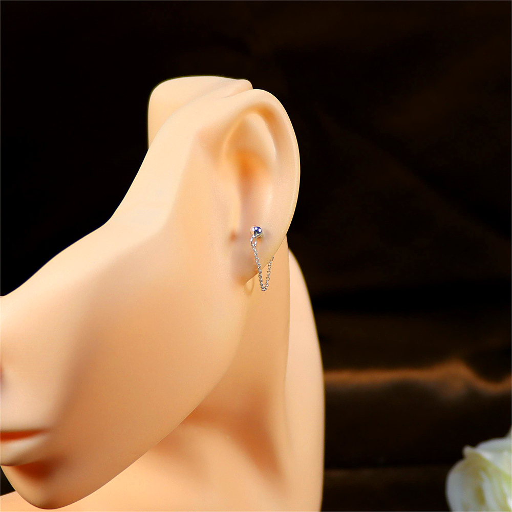 Satellite Ball Chain Stud Earrings in Sterling Silver - Silver or Gold Tiny Ear Jackets, Dainty Jewelry