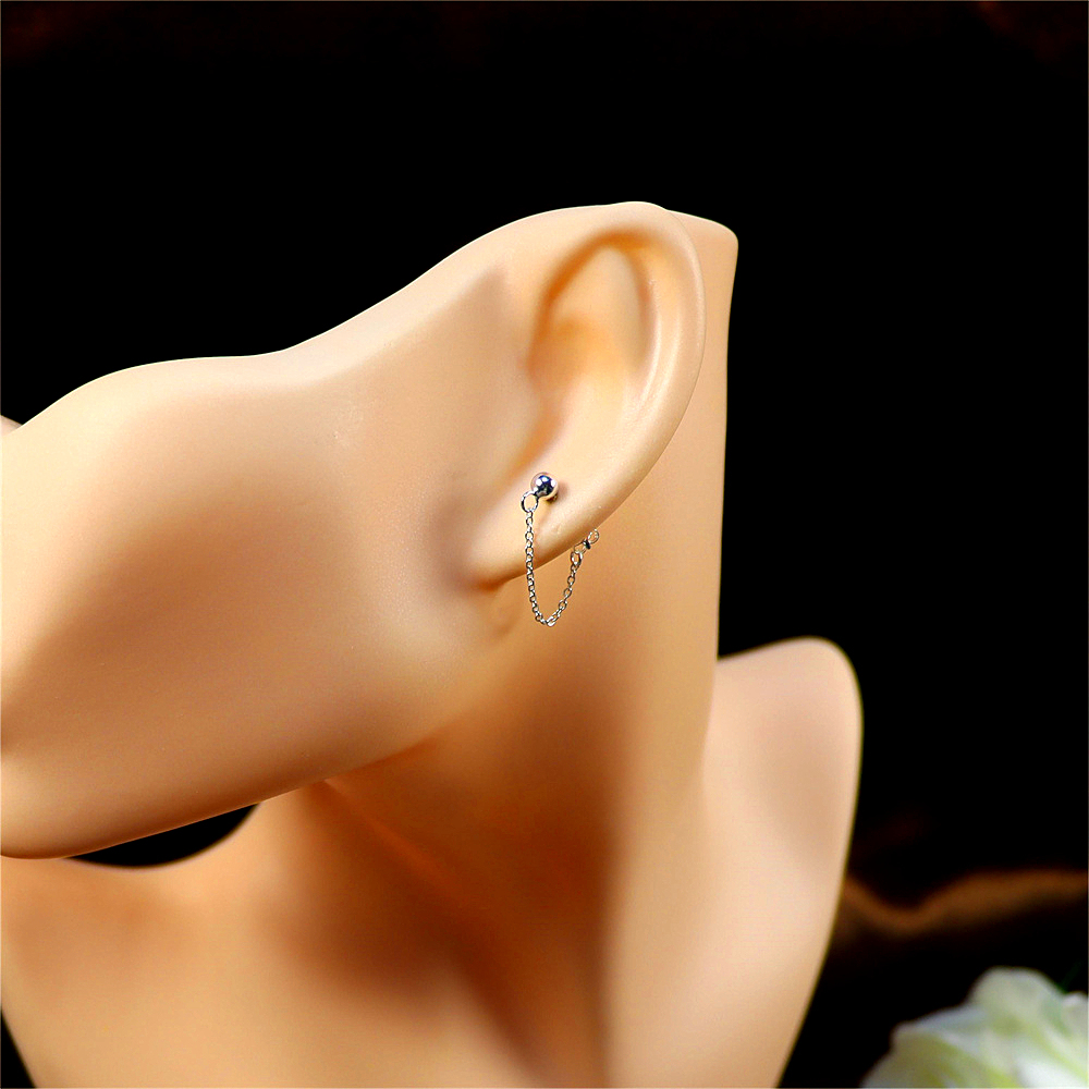Satellite Ball Chain Stud Earrings in Sterling Silver - Silver or Gold Tiny Ear Jackets, Dainty Jewelry
