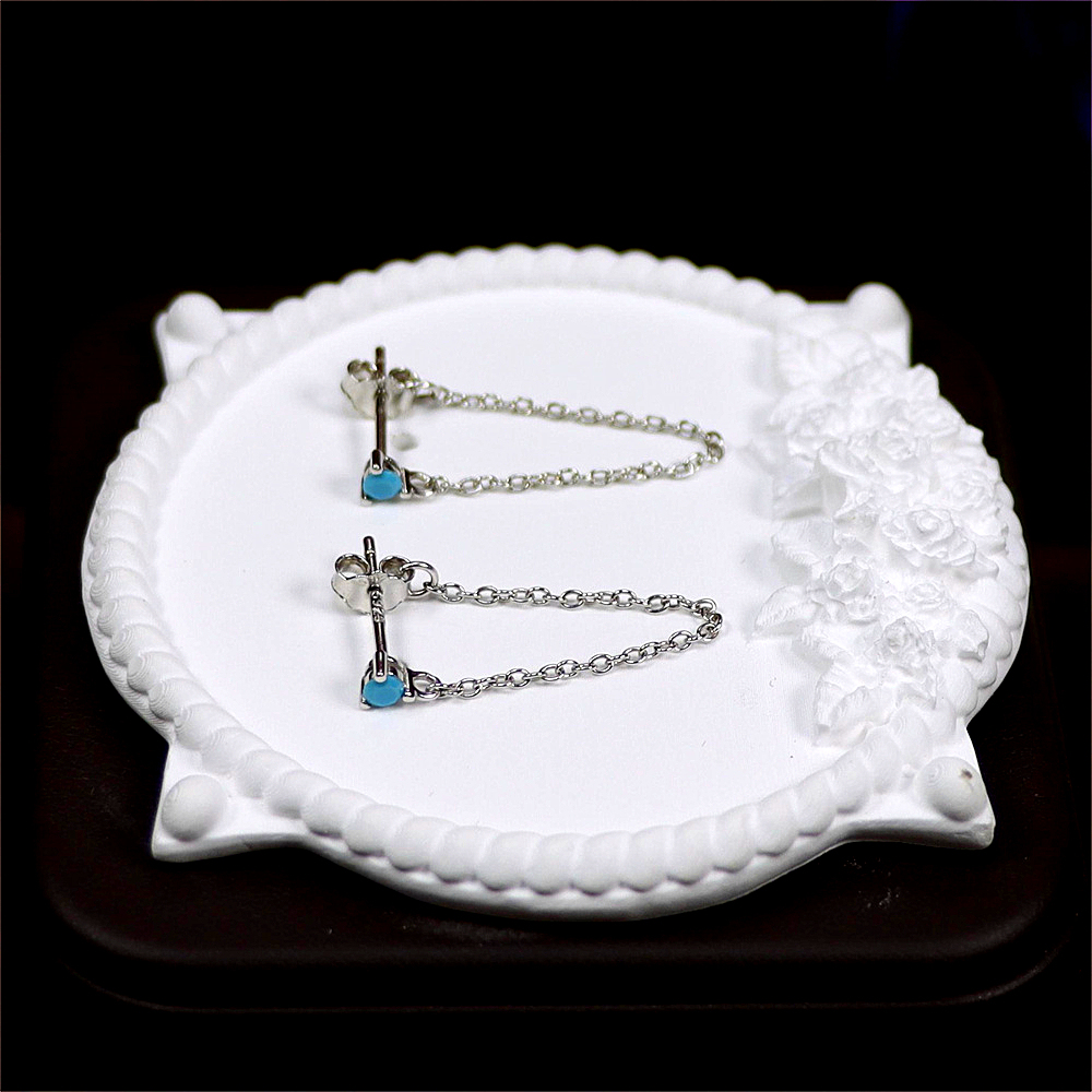 Emerald Blue CZ Chain Ear Jacket in Sterling Silver - Silver or Gold Front and Back Earrings, Two-Part Design