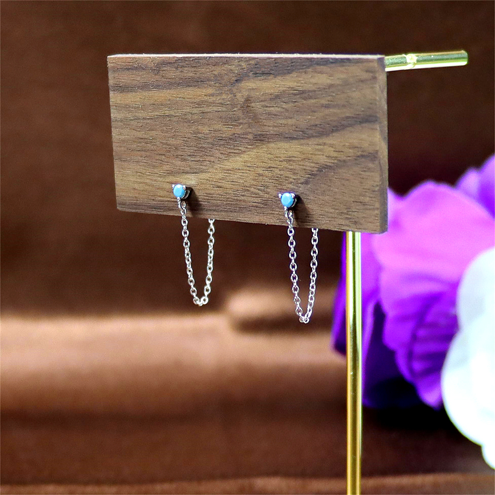 Emerald Blue CZ Chain Ear Jacket in Sterling Silver - Silver or Gold Front and Back Earrings, Two-Part Design